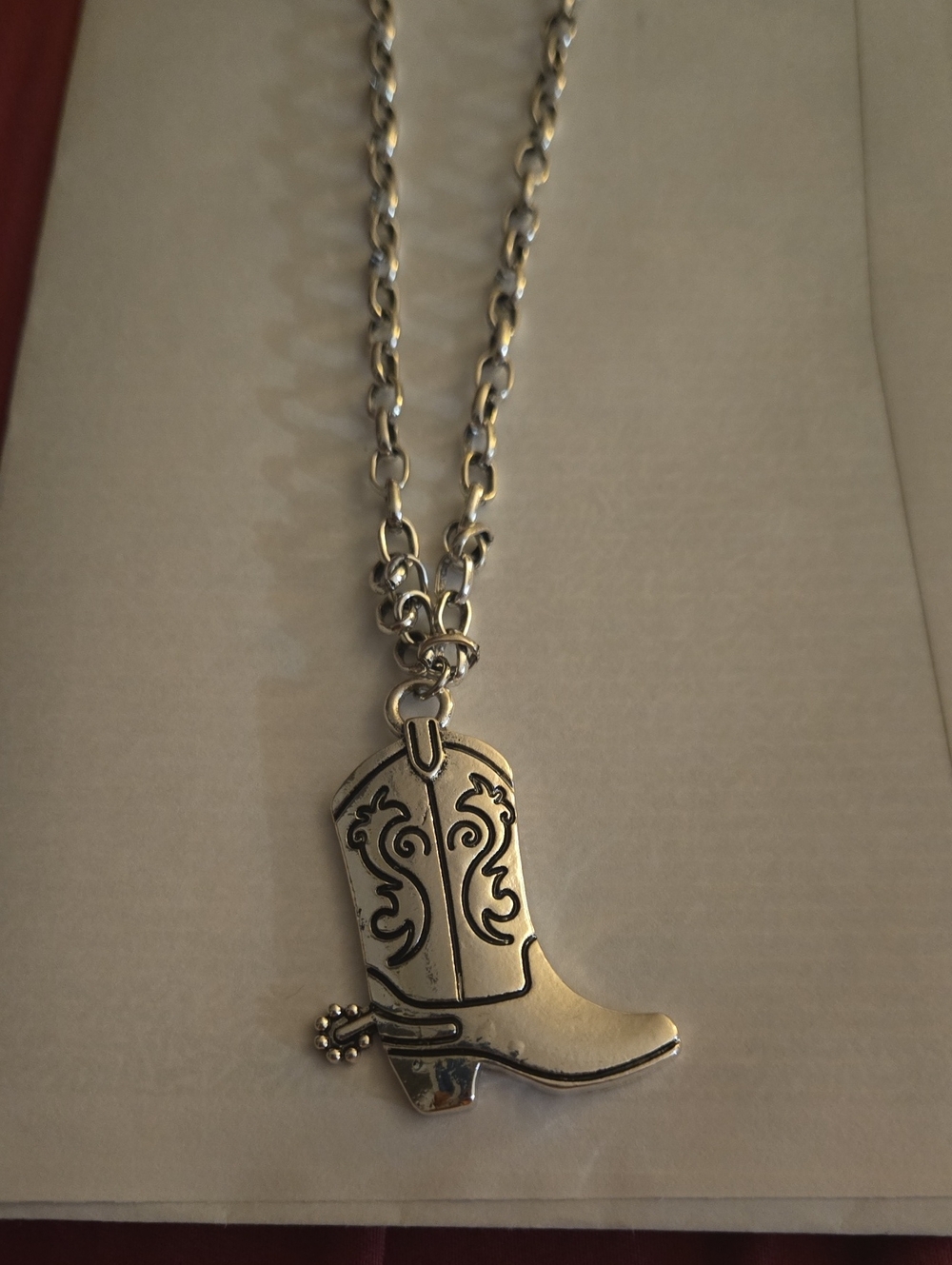 Western Silver Cowboy Boot Pendant Necklace - EMMA